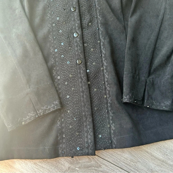 Vintage Alia Black Sequins Beads Accents Faux Suede Jacket - Picture 9 of 15